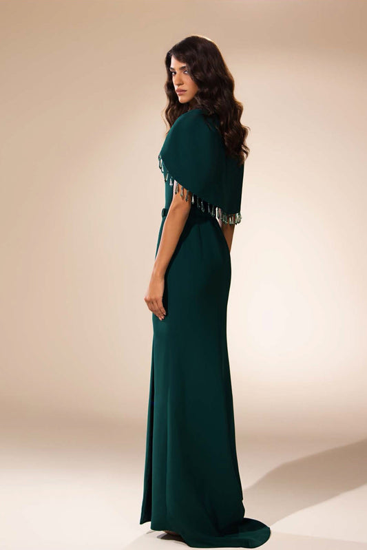 Crystal Embroidered Cape Gown