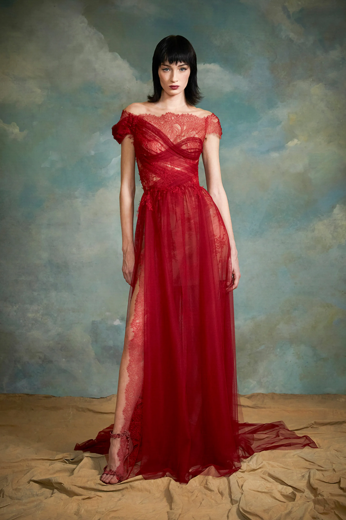 Off-Shoulder Illusion Lace Gown