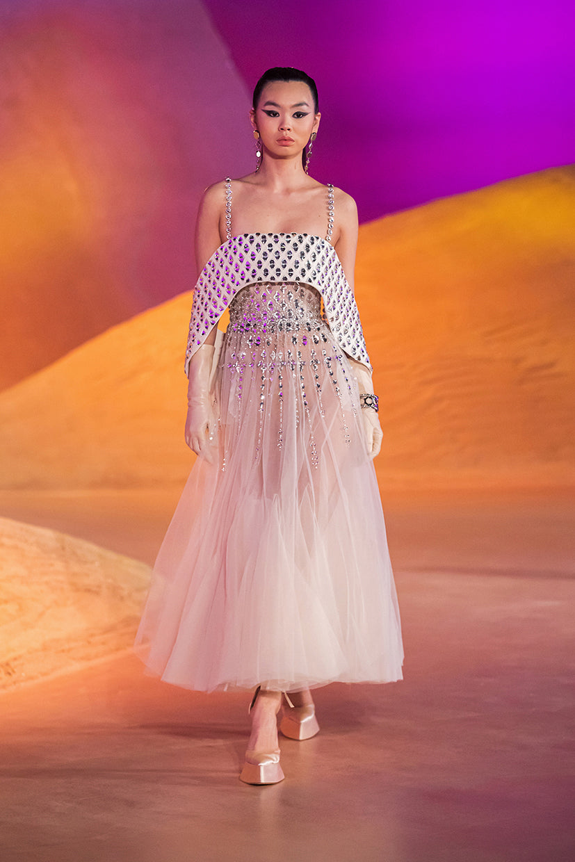 Off Shoulder Beaded Midi