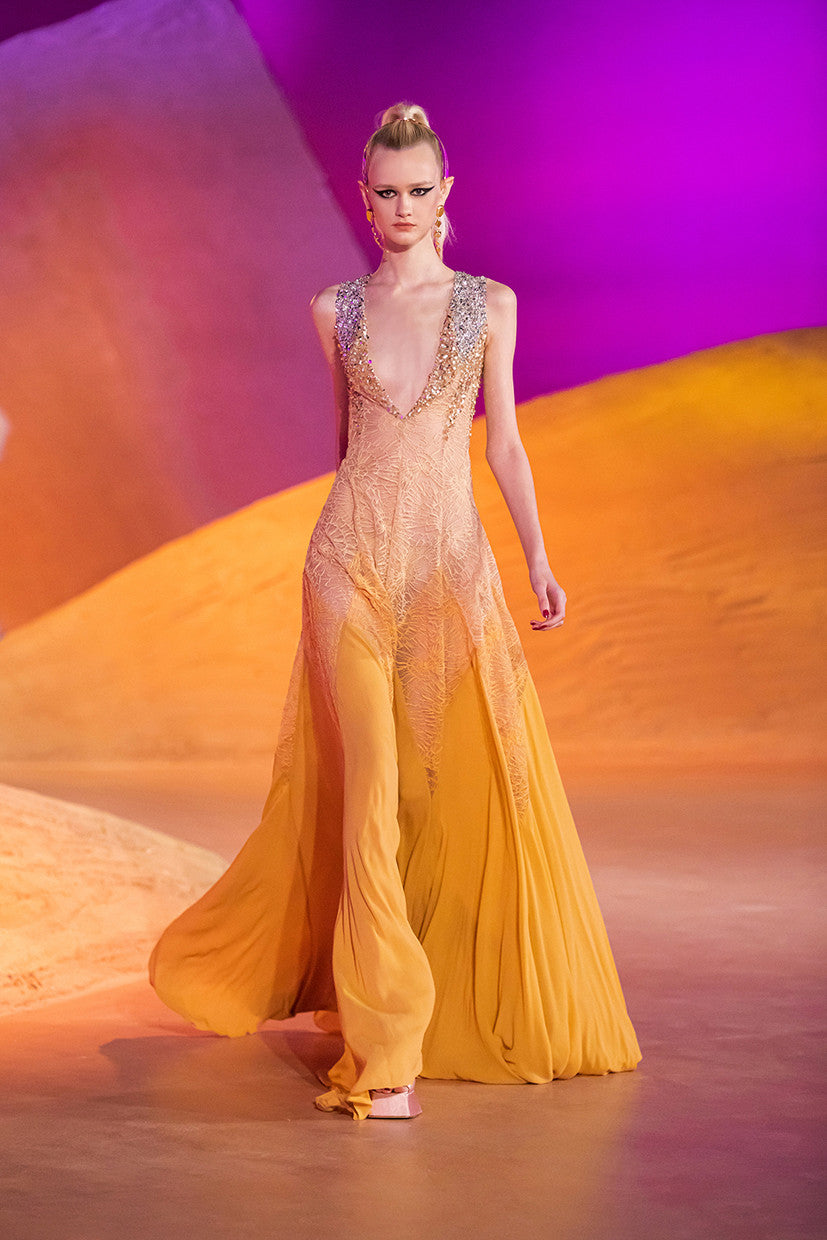Lace and Georgette Ombre Gown