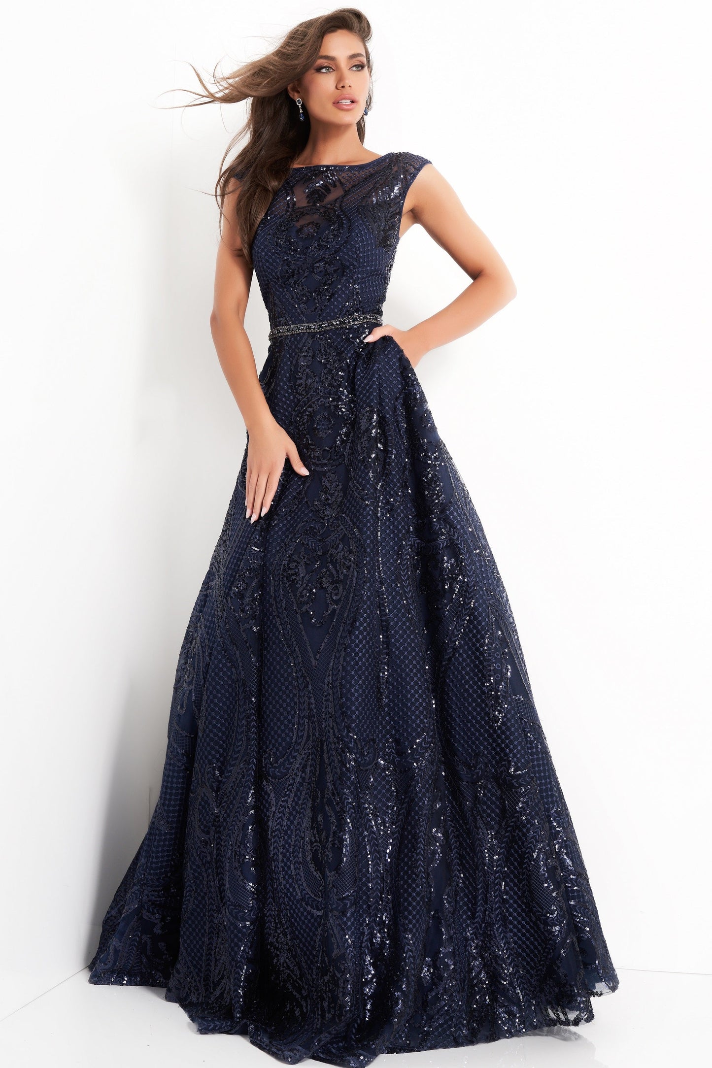 Sequin Embellished A-Line Gown