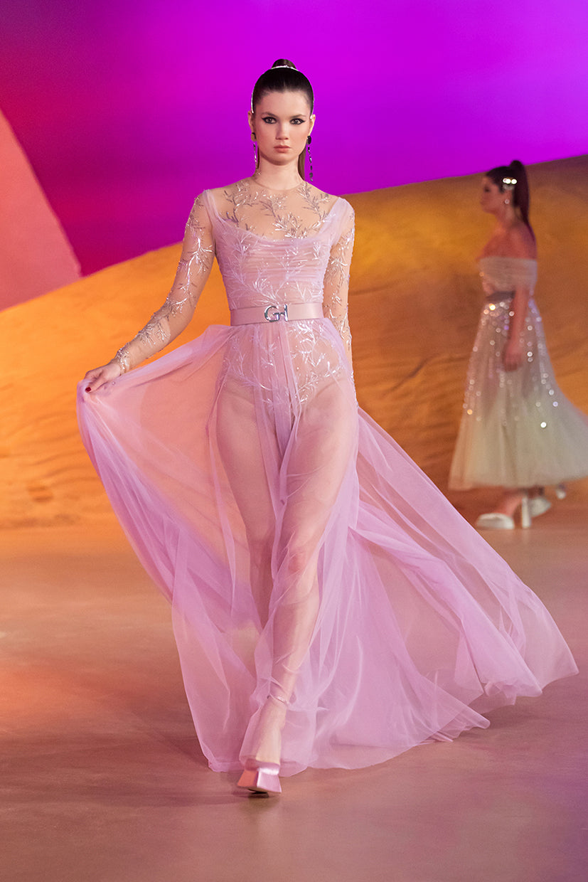 Draped Stretch Tulle Gown