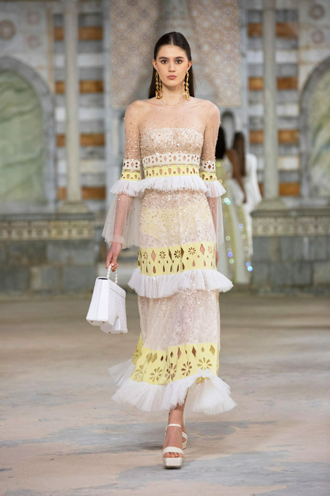 Beaded Tulle Midi Tiered Dress
