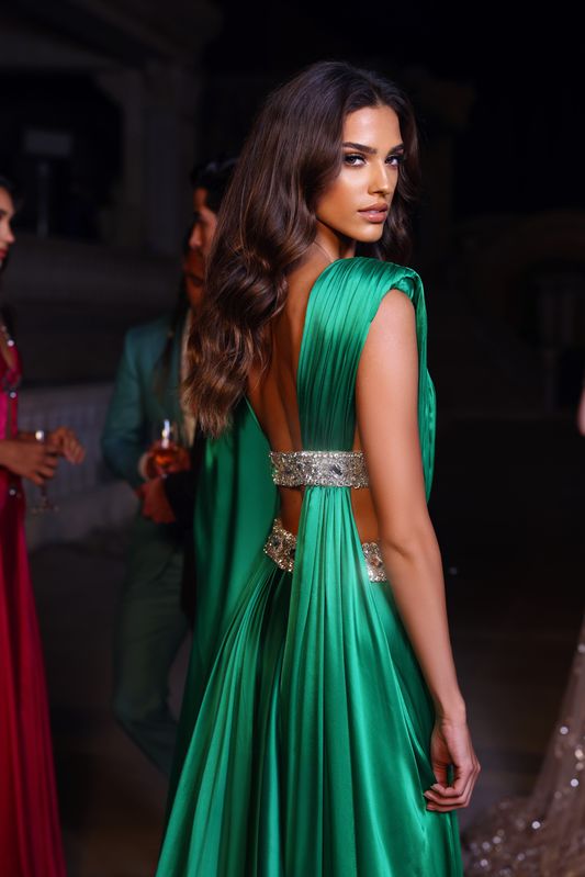 Banded Satin Gown