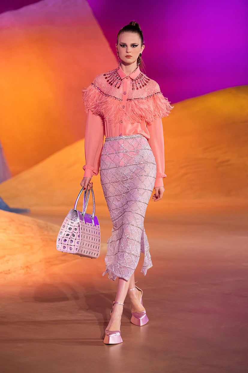 Feather Detailed Shirt and Skirt