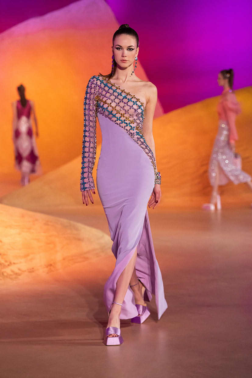 One Sleeve Beaded Gown