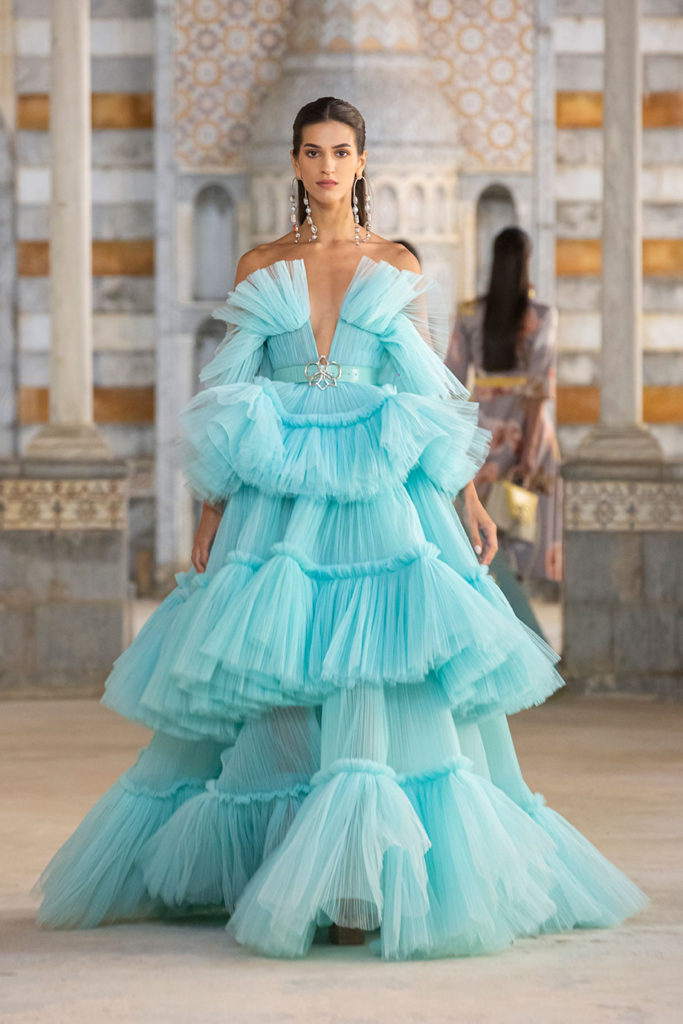 Strapless Ruffle Tulle Gown