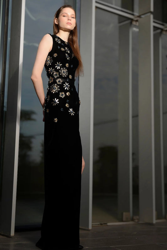 Sleeveless Velvet Column Gown