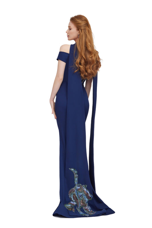 Embroidered Crepe Mermaid Gown