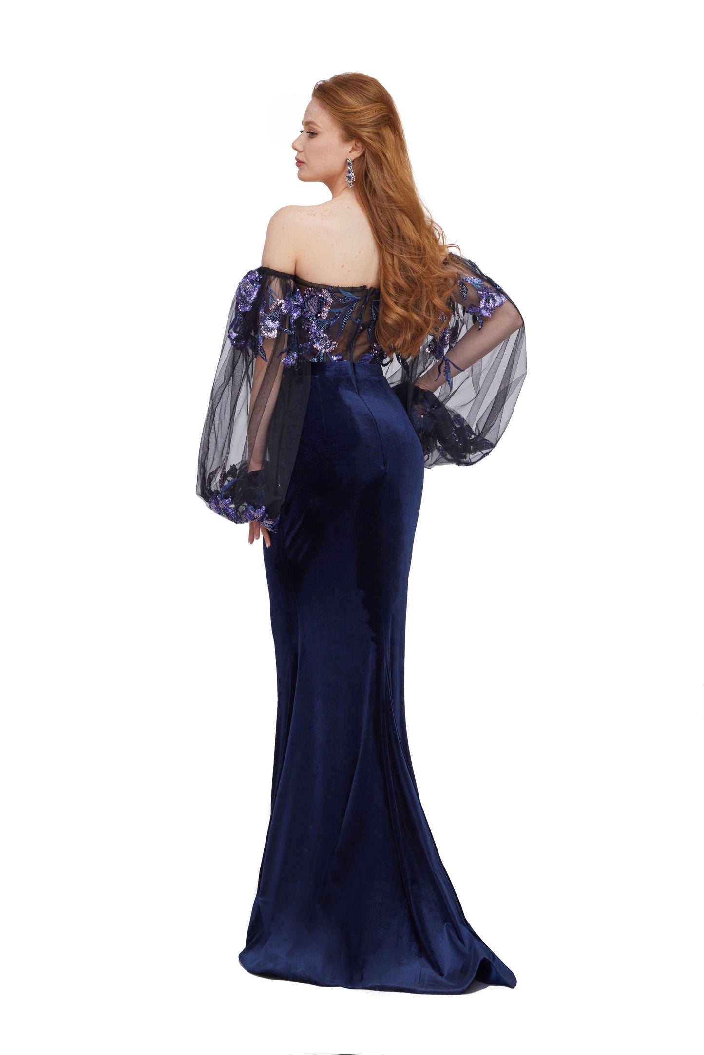 Velvet Mermaid Gown with Tulle Top