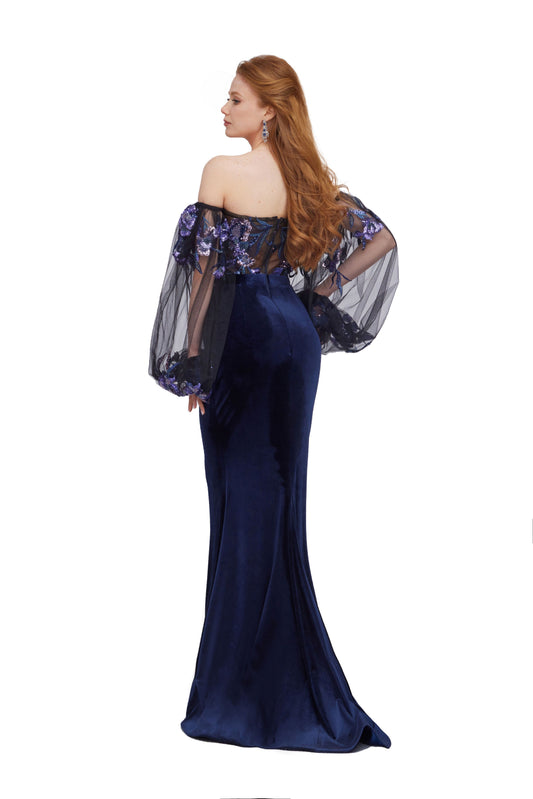 Velvet Mermaid Gown with Tulle Top