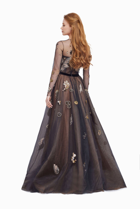 Long Sleeve Embroidered Gown