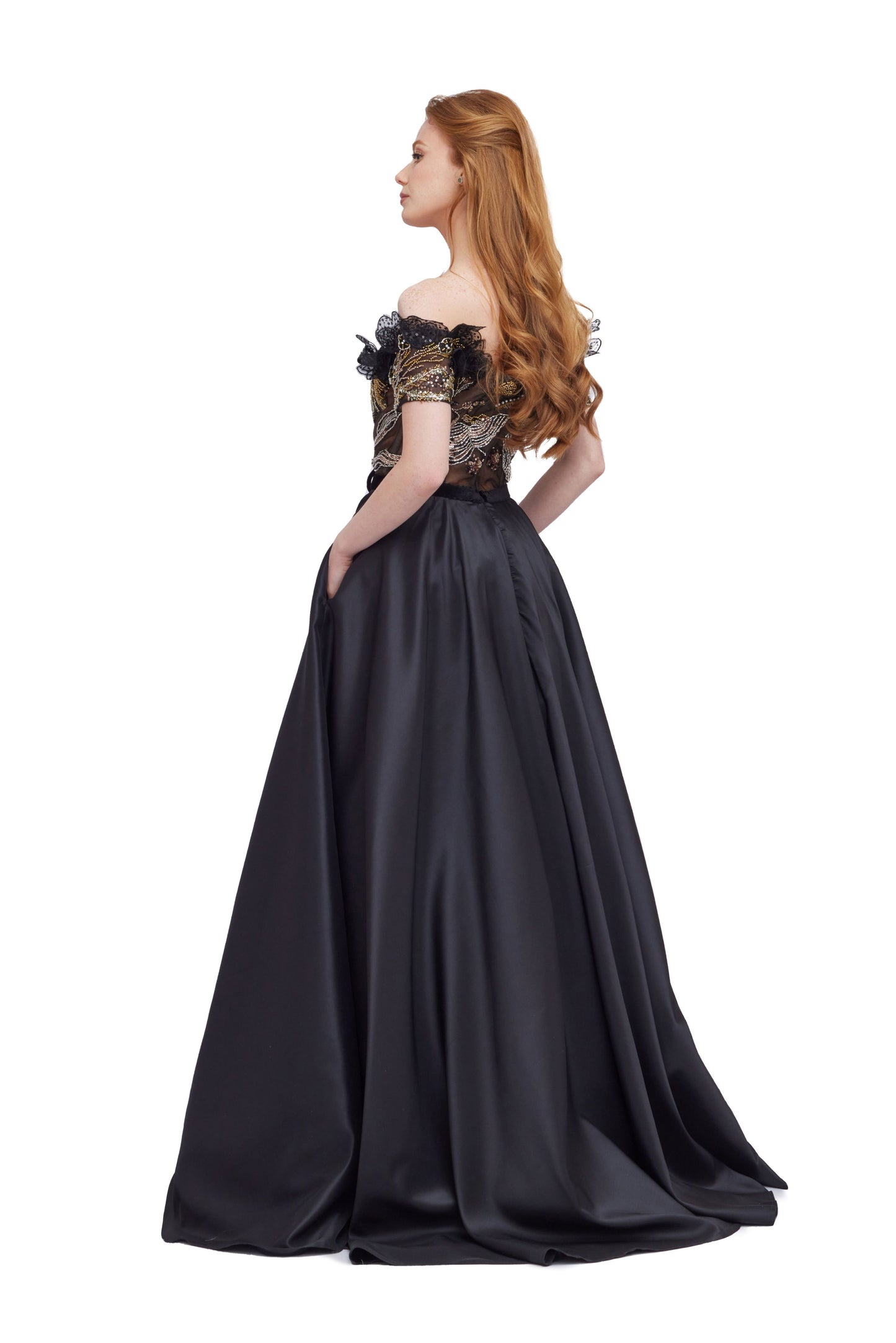 Off-Shoulder Satin Ball Gown