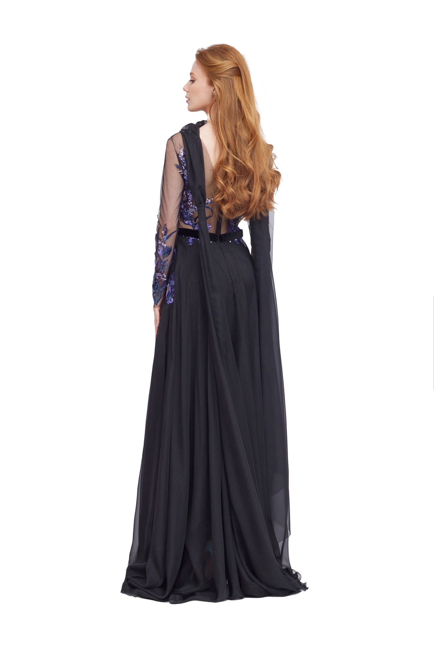 Long Sleeve Chiffon Gown