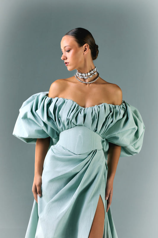 Off Shoulder Ruffled Gown