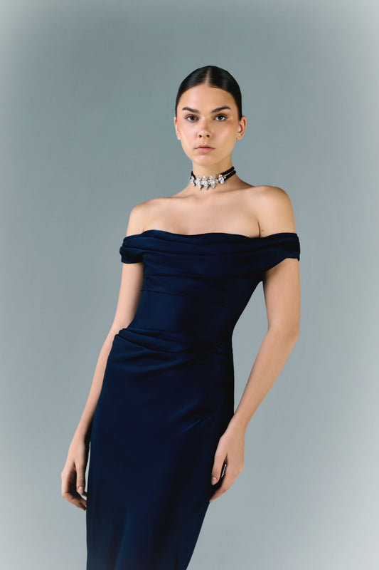 Long Off Shoulder Draped Dress