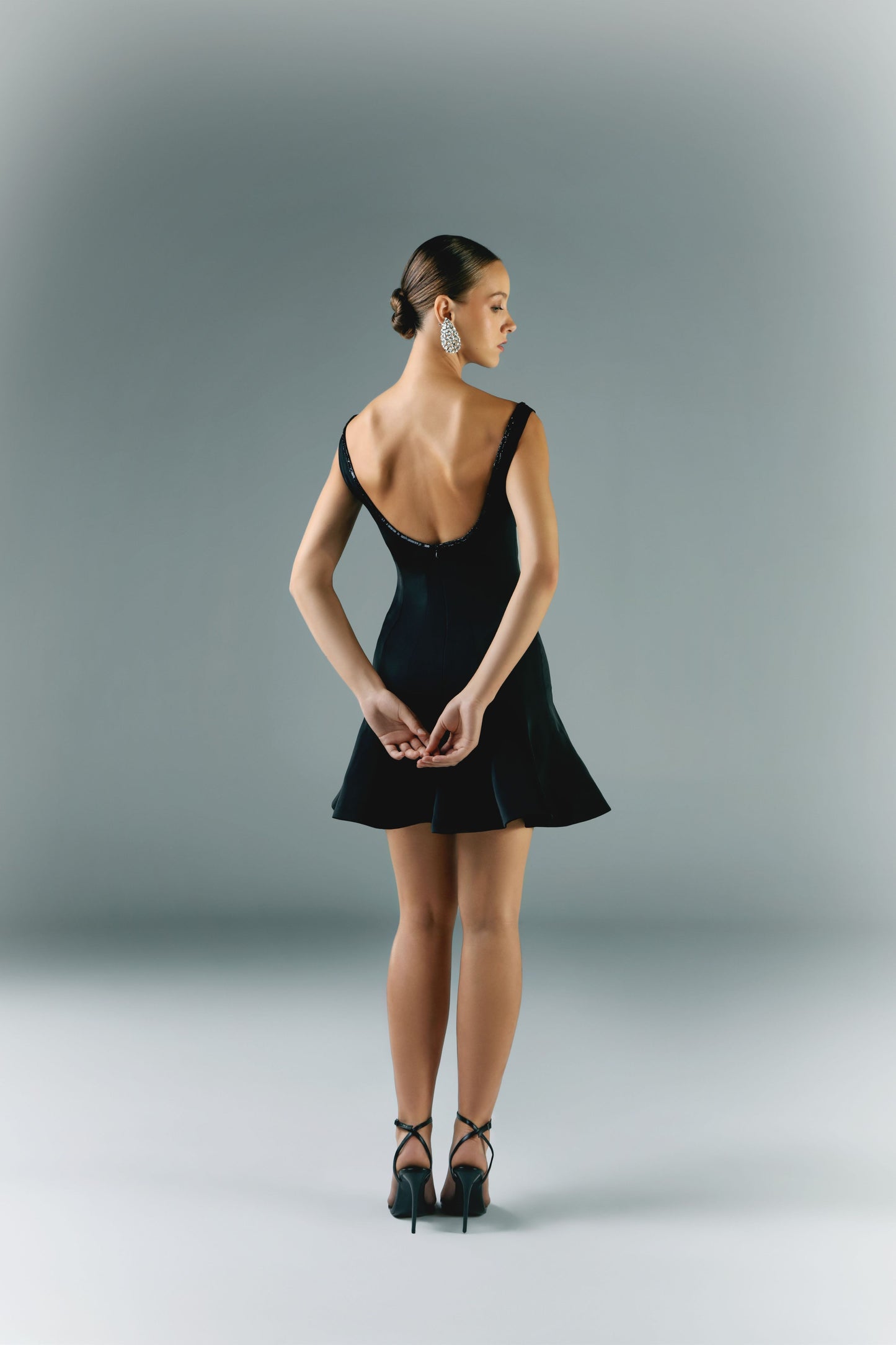 Short Crepe Embroidered Dress