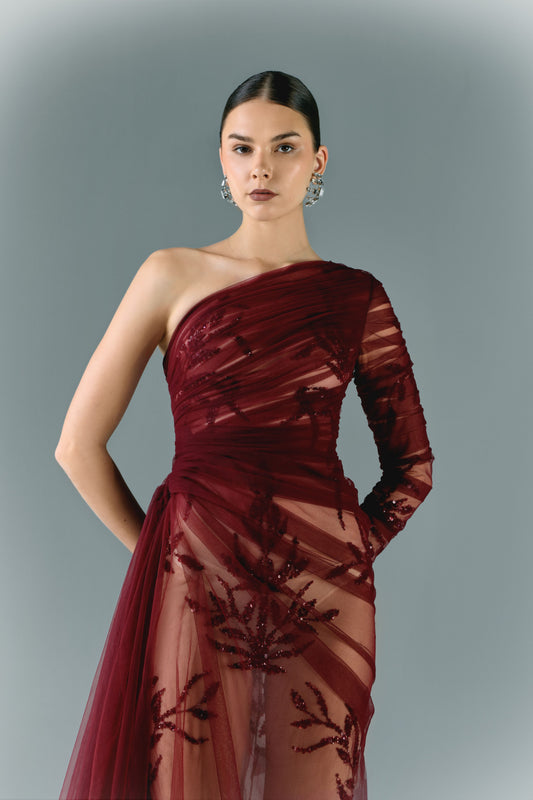 Embroidered Tulle Base With Draping