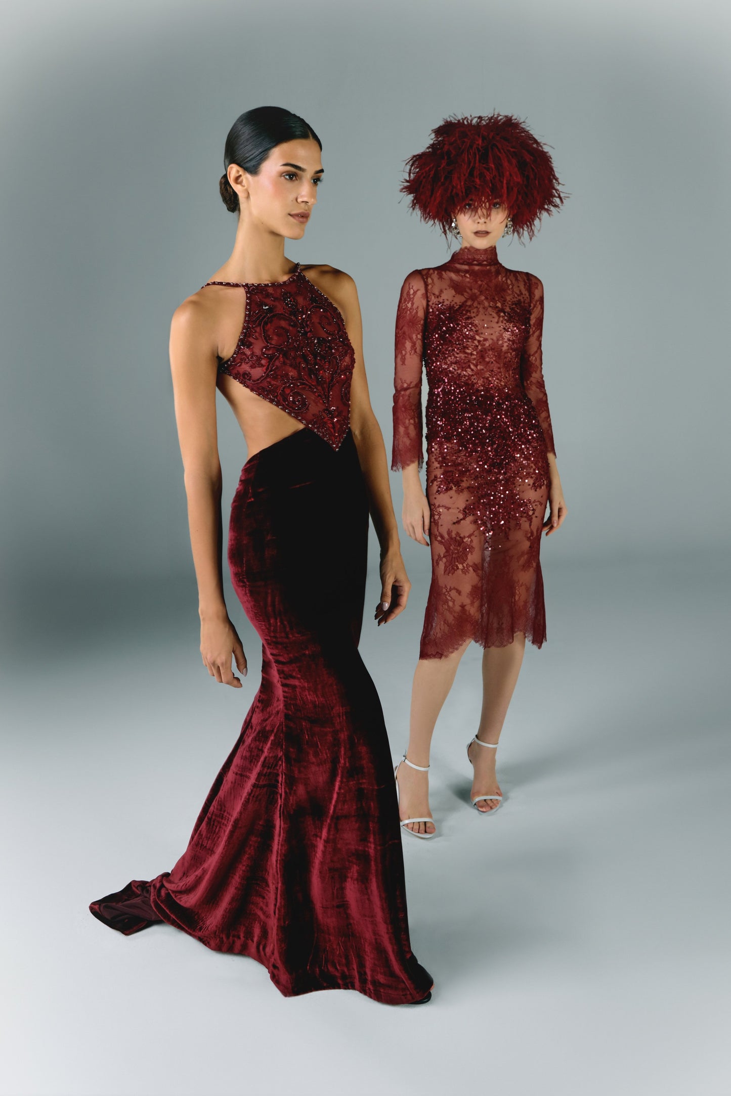 Embroidered Tulle And Velvet Gown