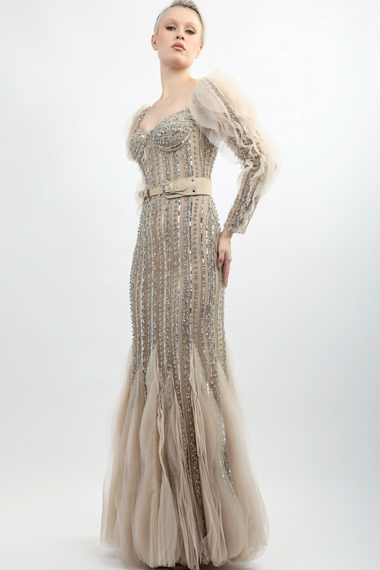 Embroidered Tulle Gown