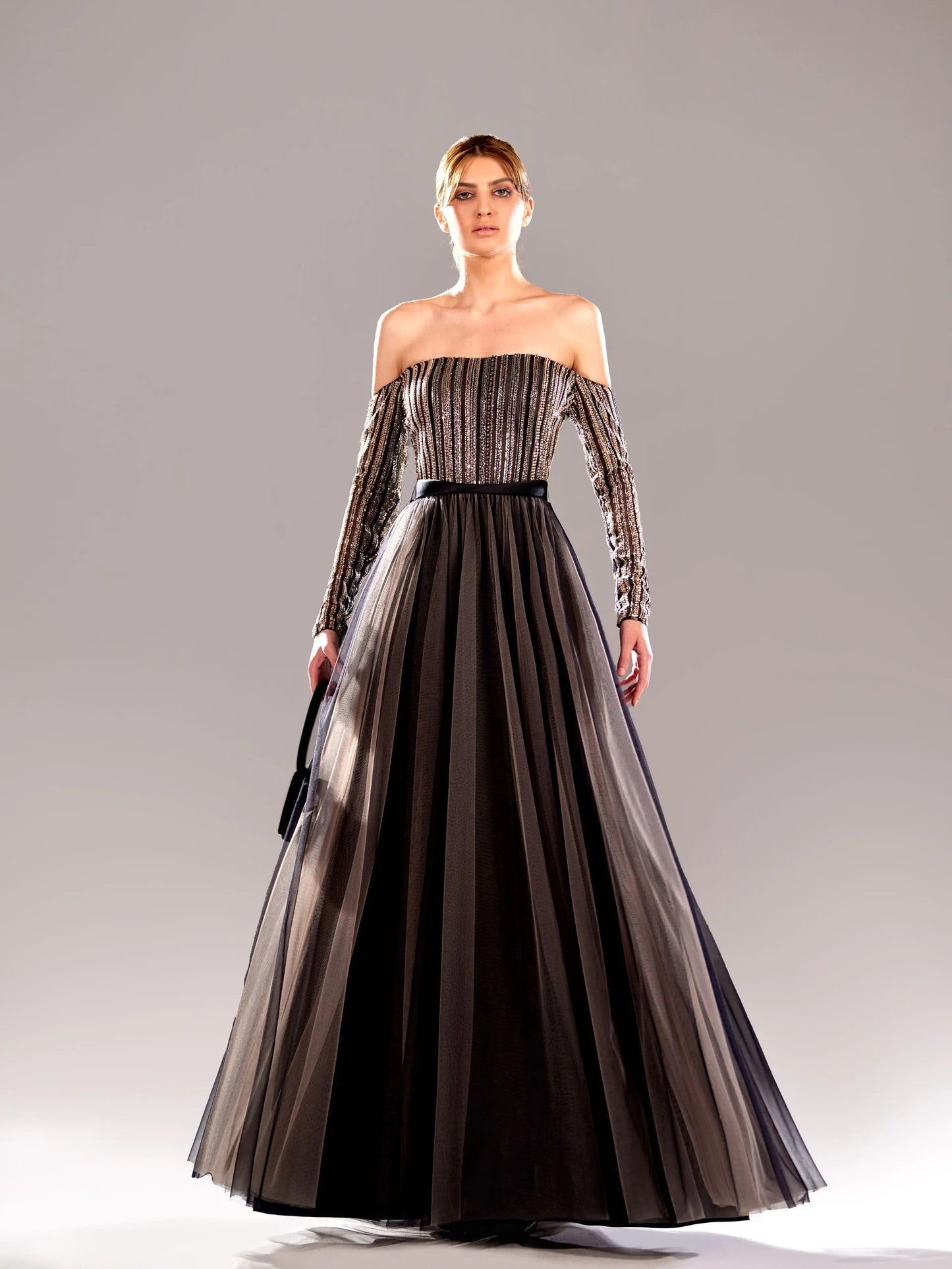 Open-Shoulder Beaded Dress