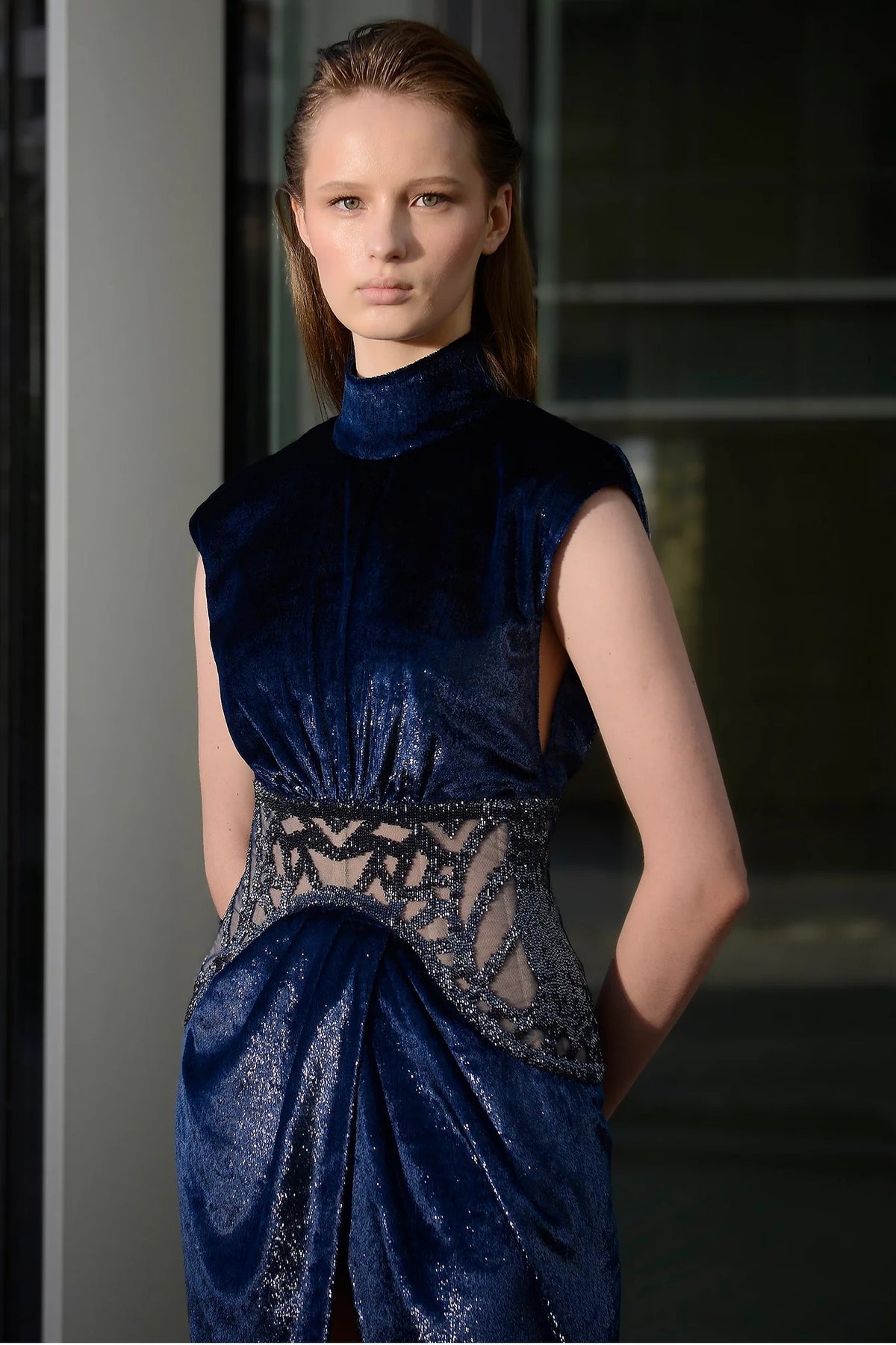 High-Neck Velvet Gown