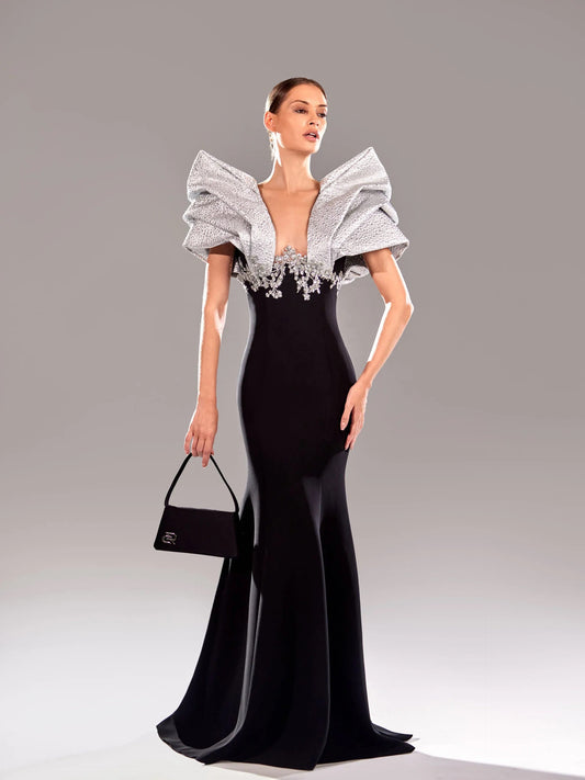 Short Sleeve Beaded Gown