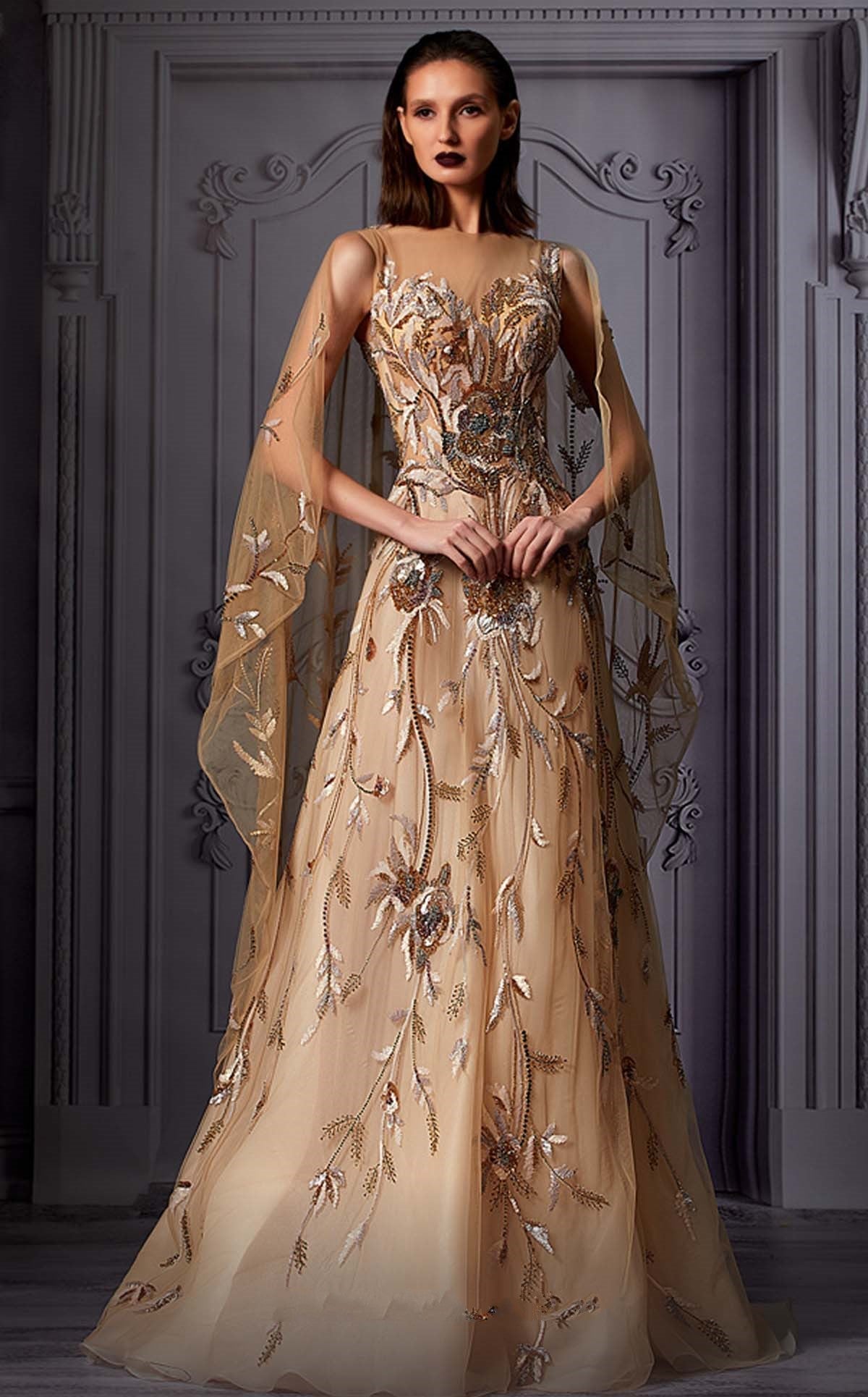 Embroidered Cape Gown