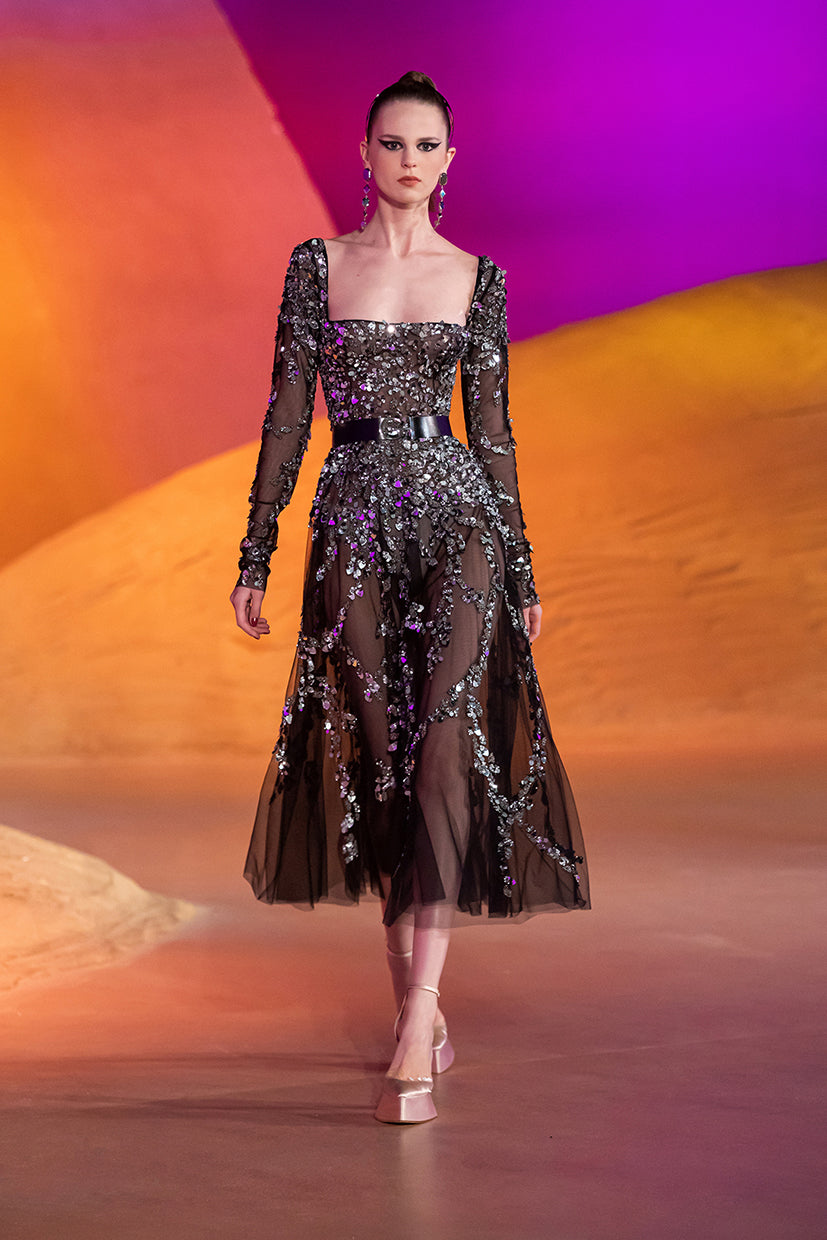 Long Sleeve Beaded Midi