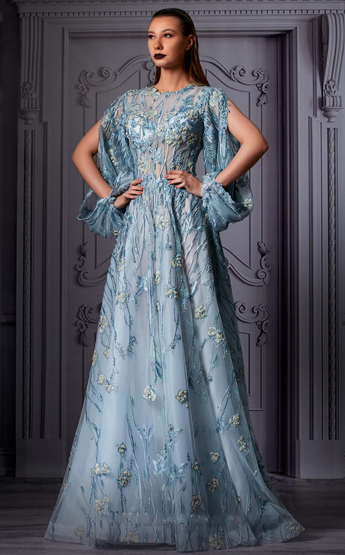 Draped Sleeve A-Line Gown