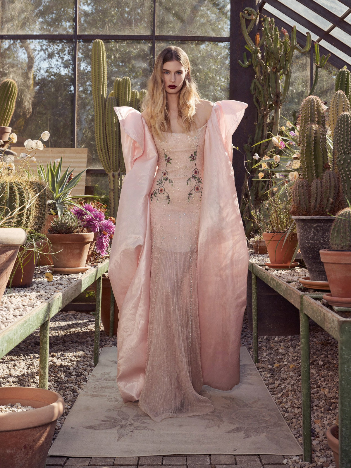 Sleeveless Beaded Gown with Cape