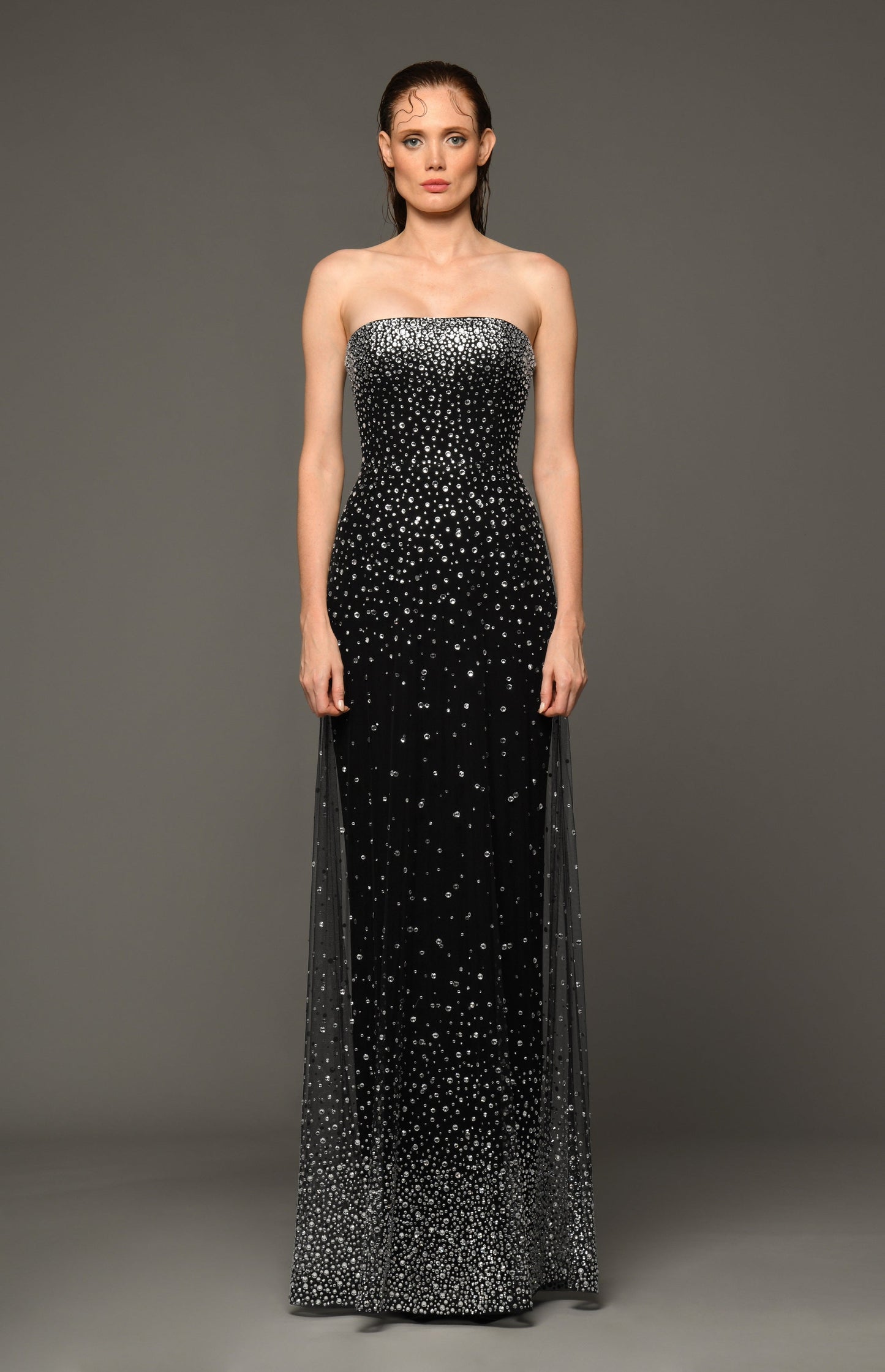 Strapless Crepe Gown with Crystal