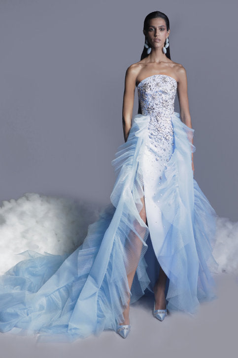 Georges Hobeika Beaded Crepe Gown with Overskirt