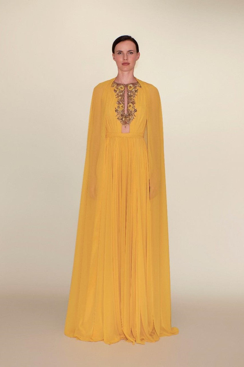 Chiffon Gown with Long Cape
