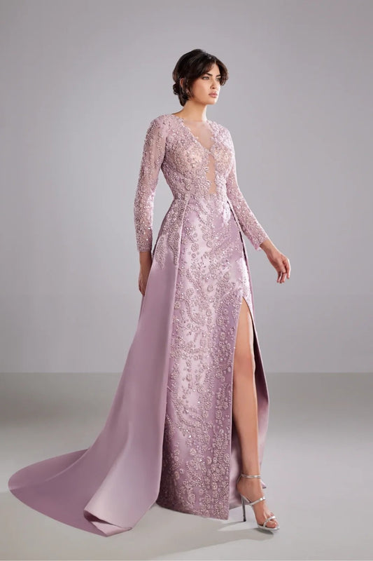 Embroidered Dress with Mikado