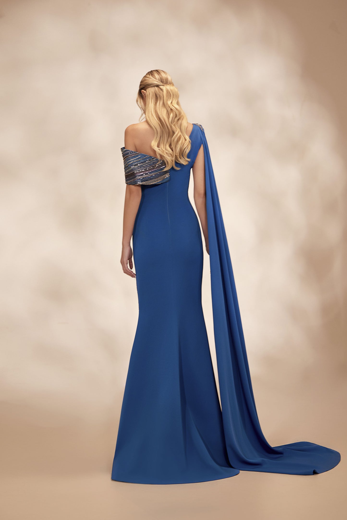 Petrol One-Shoulder Beaded Dress