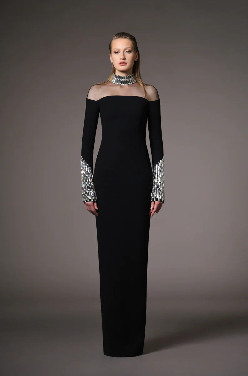 Embellished Crepe Dress