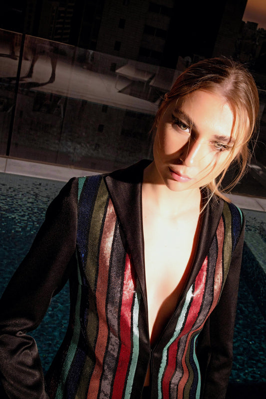 Crepe Sequined Blazer