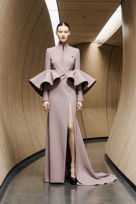 High Collar-Neck Long Sleeve Gown