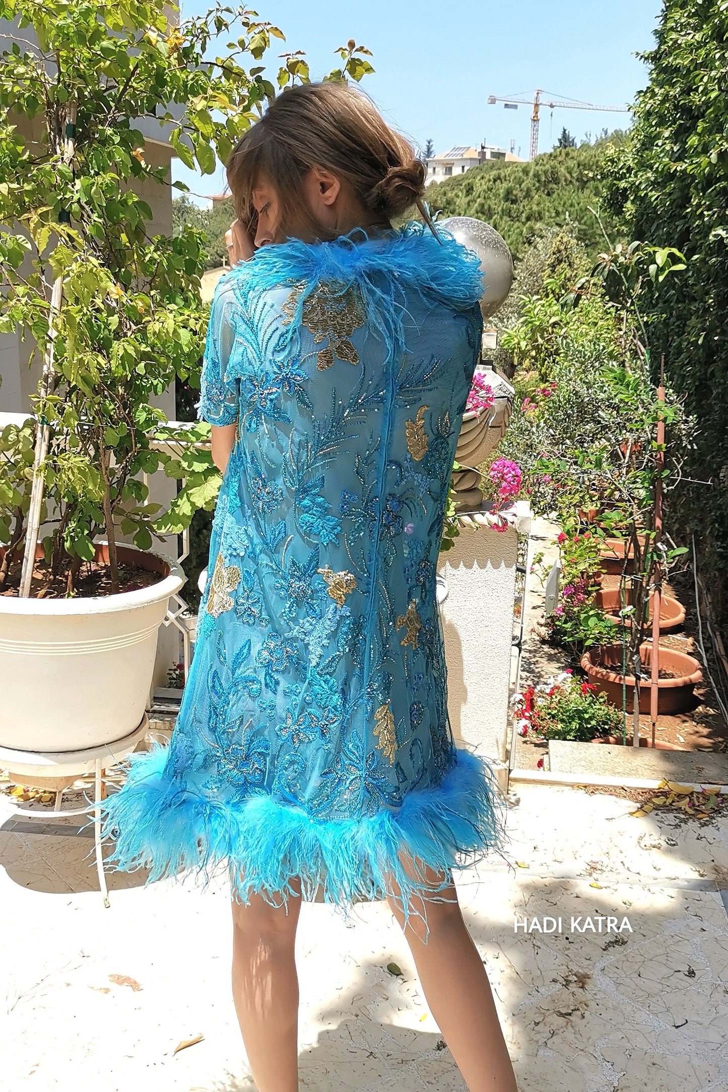 Embroidered Tulle and Feather Dress