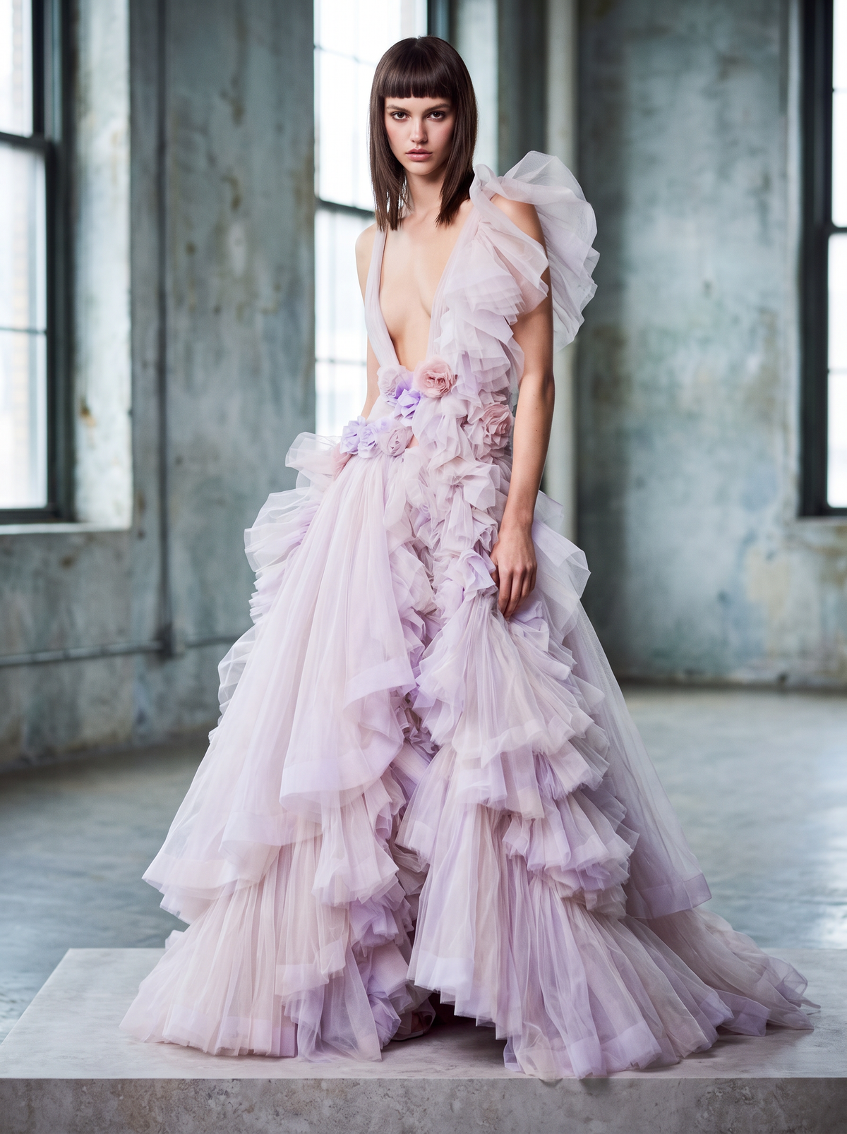 Asymmetrical Ruffle Gown