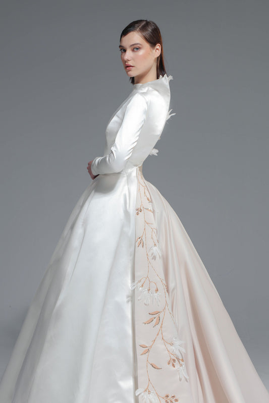 Long Sleeve Ball Gown with Overskirt