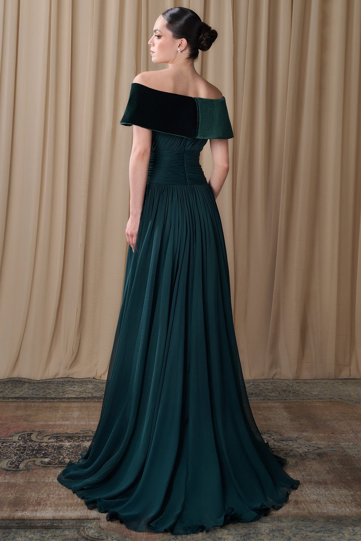 Velvet Collar Chiffon Gown