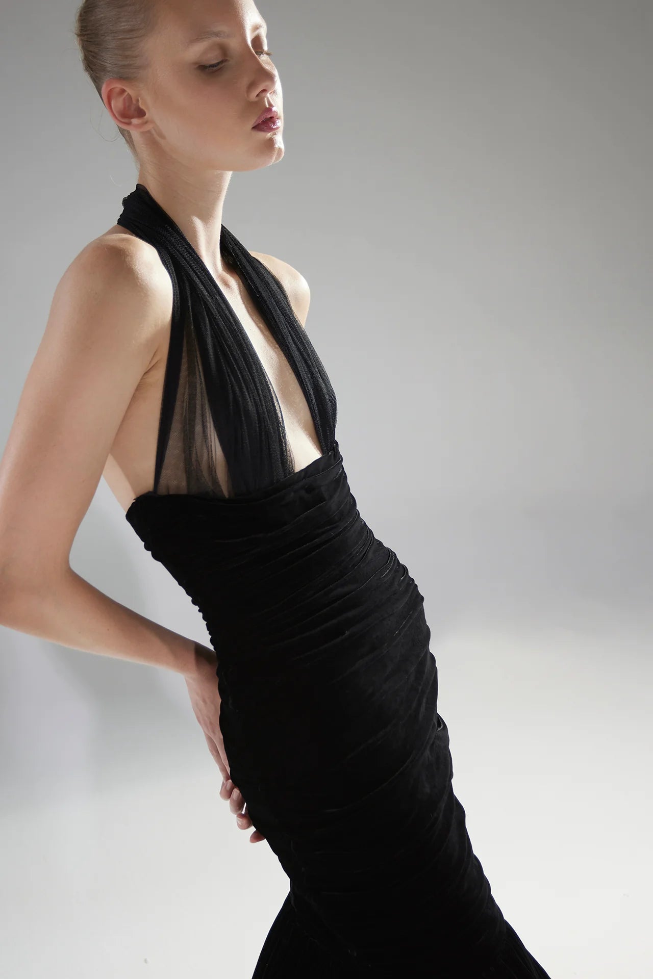 Plunging Halter-Neck Mermaid Gown