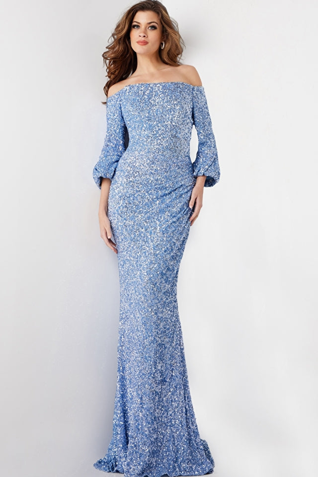 Off the Shoulder Stretch Sequin Gown