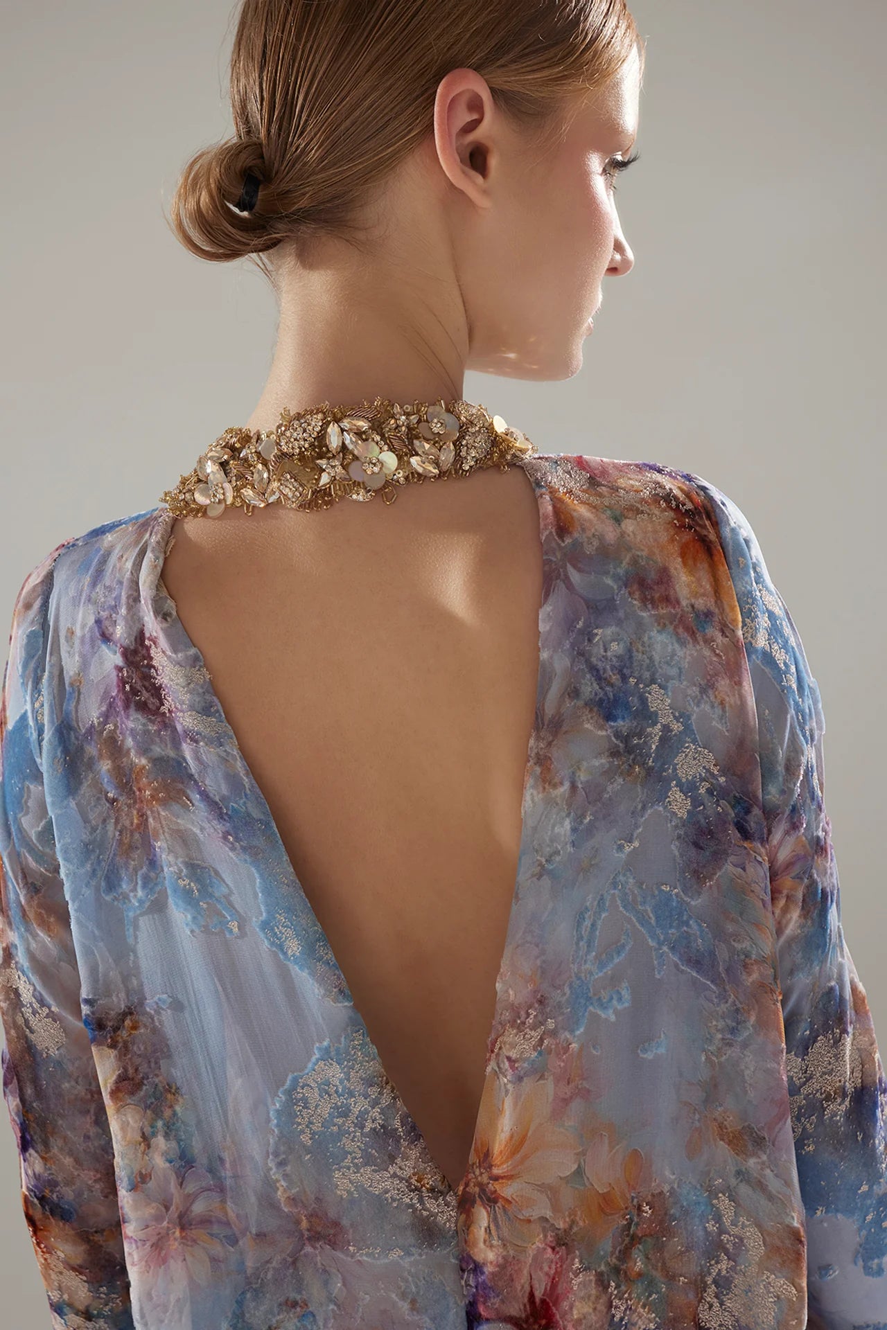 Silk Chiffon Floral Print Kaftan