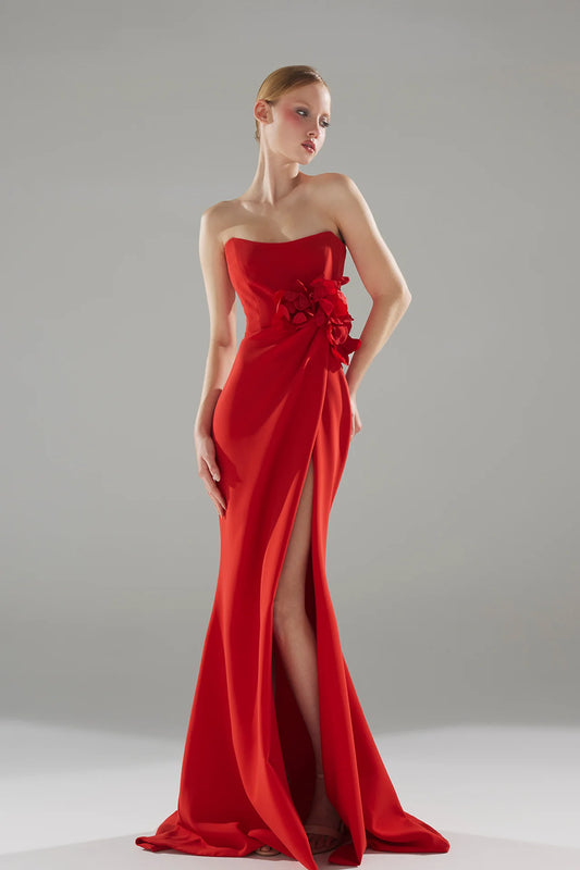 Strapless Crepe Gown with Wrap Accessory