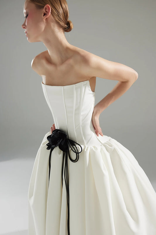Strapless Bubble Gown with Floral Hood Accessory
