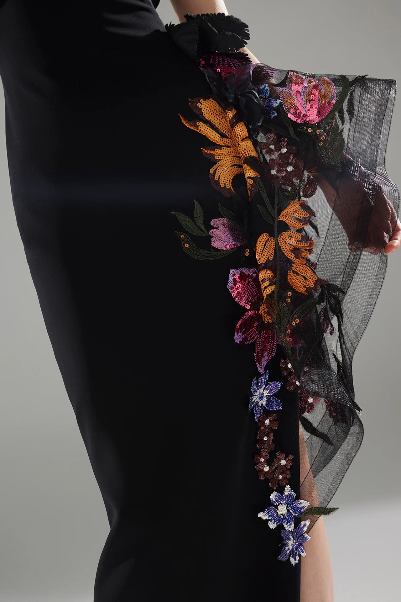 Strapless Floral Motif Column Gown