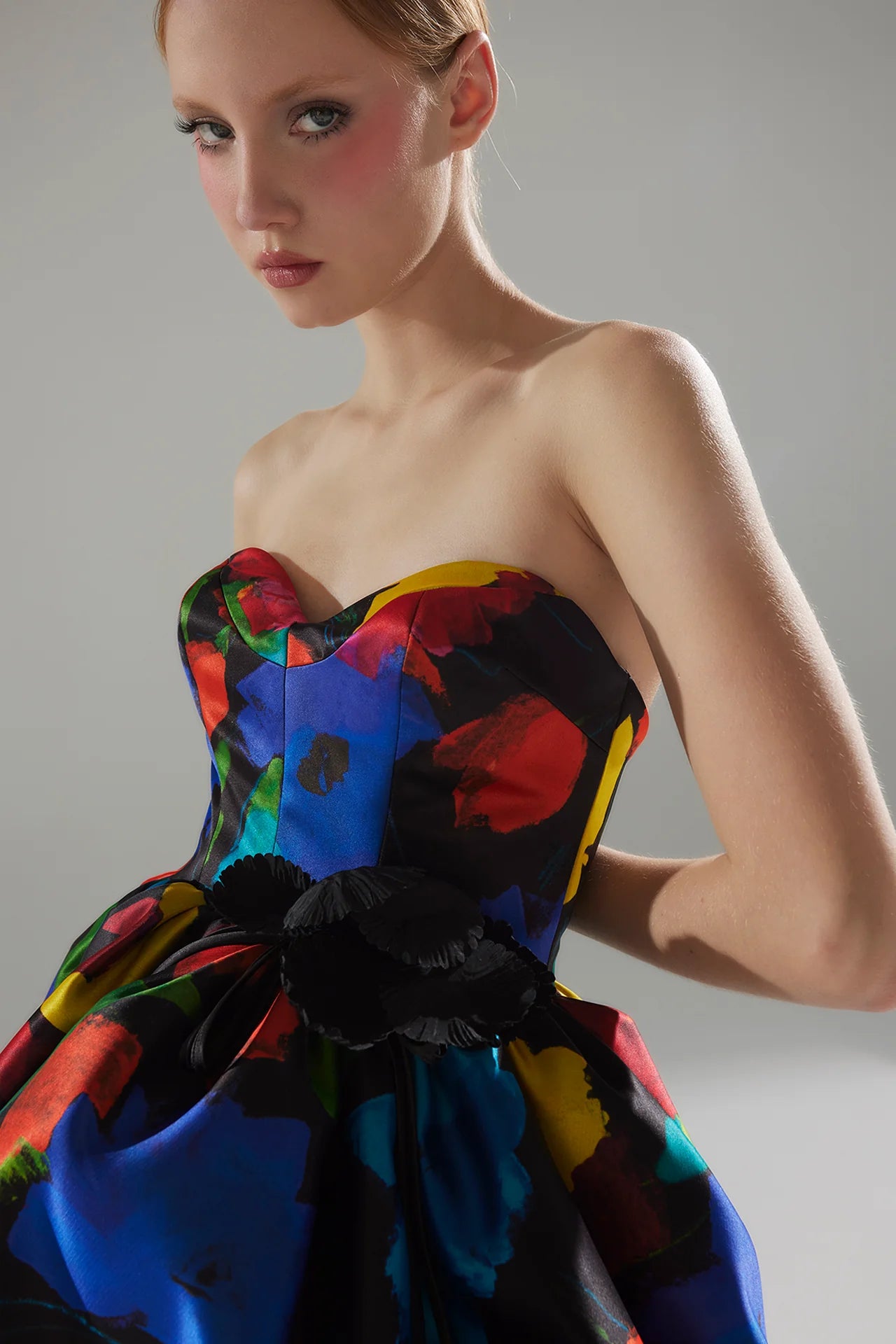 Sculptural Floral Print Mikado Gown